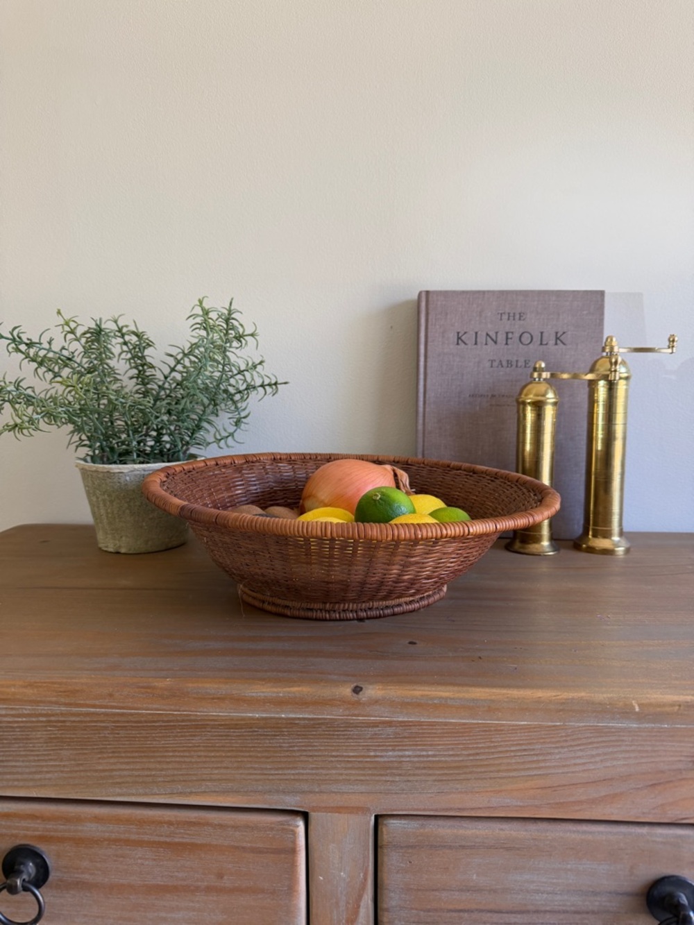 Vintage Woven Bowl Basket Handmade Farmhouse Rustic Cottagecore Decor